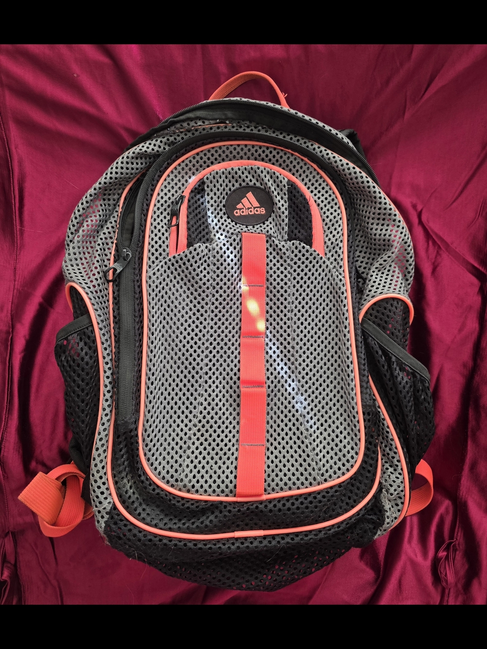 adidas Grey and Coral Mesh Men's Large Backpack with Padded Straps